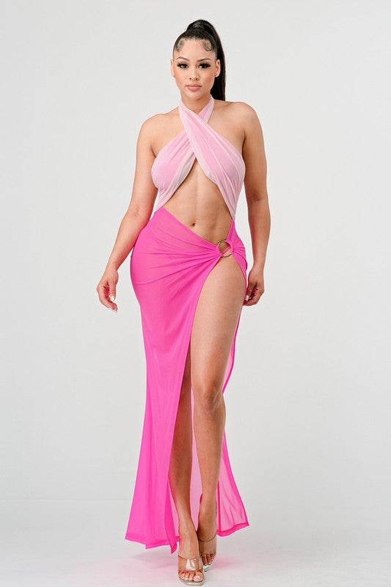 SEXY TIE around HIGH SLIT DRESS