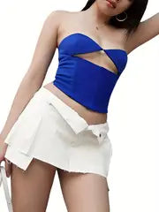omen Solid Color Tank Tops Hollow-Out Tie-Up Halter Neck Sleeveless Backless Vests Summer Slim Fit