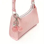 Women's Fashion Simple Pink Crocodile Pattern Crescent Bag Shoulder