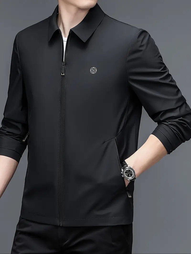 Men's Lightweight Casual Zip-Up Jacket with Lapel Collar