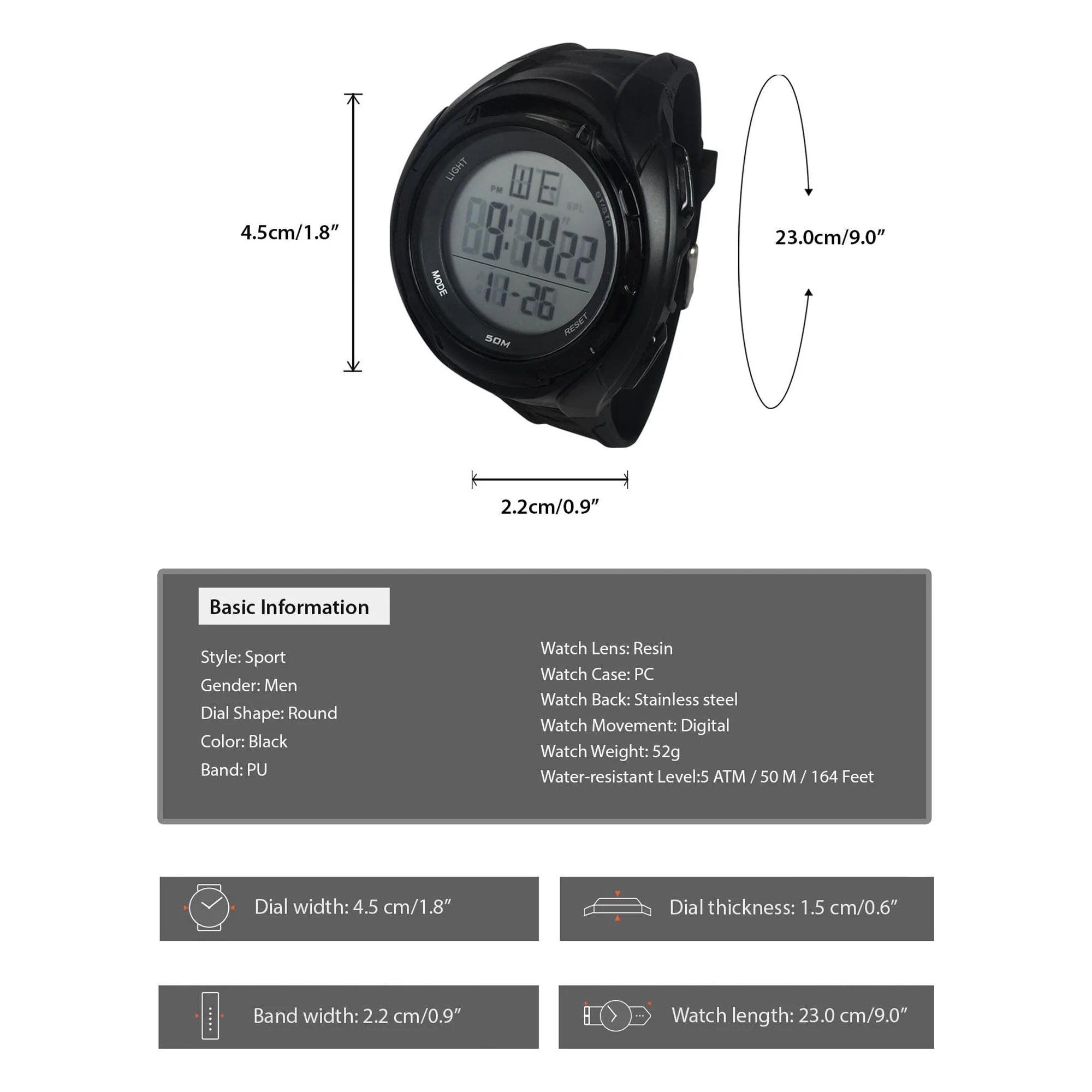 George Mens Digital Sport Wristwatch Plastic Strap