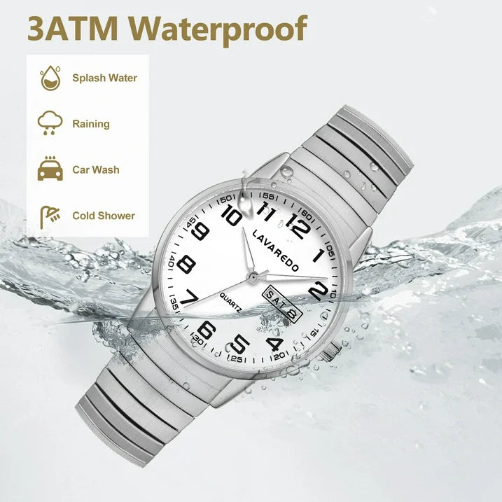 Watches for Men Analog Quartz Watches with Stainless Steel Expansion Band, Waterproof Watches Father's Day Gifts for men