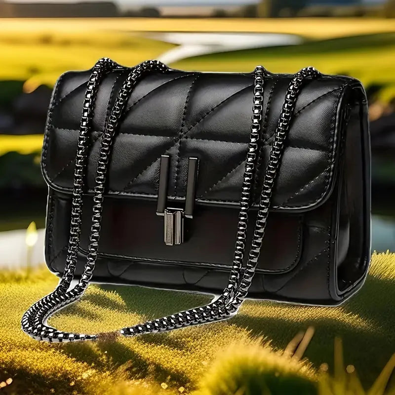 Black Faux Leather Shoulder Bag