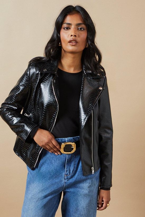 Crocodile Faux Leather Biker Jacket