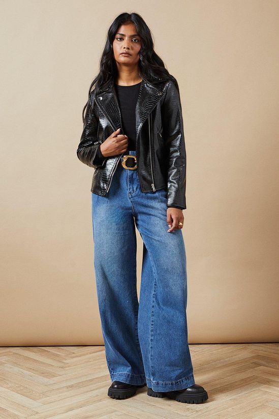 Crocodile Faux Leather Biker Jacket