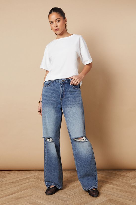 Denim Straight Leg Jean With Rips