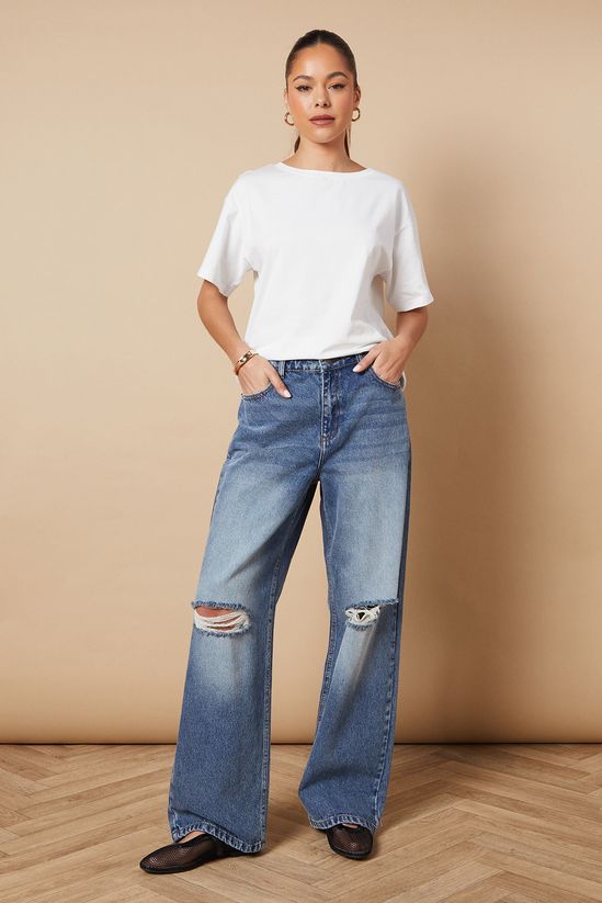 Denim Straight Leg Jean With Rips