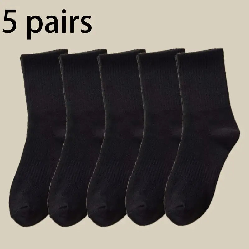 5 Pairs of Anti-Odor Men's Solid Crew Socks,