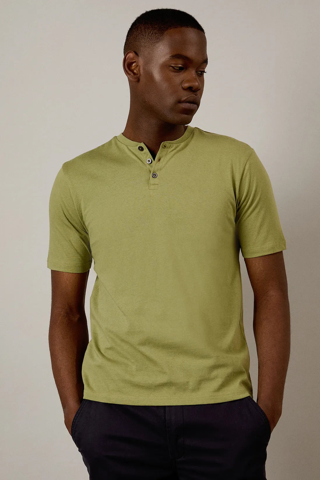 Khaki Grandad Neck T-shirt