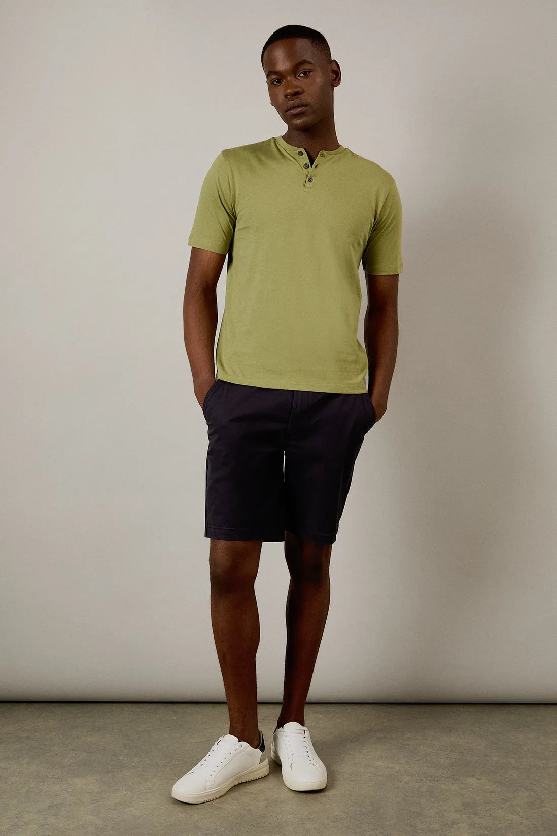 Khaki Grandad Neck T-shirt