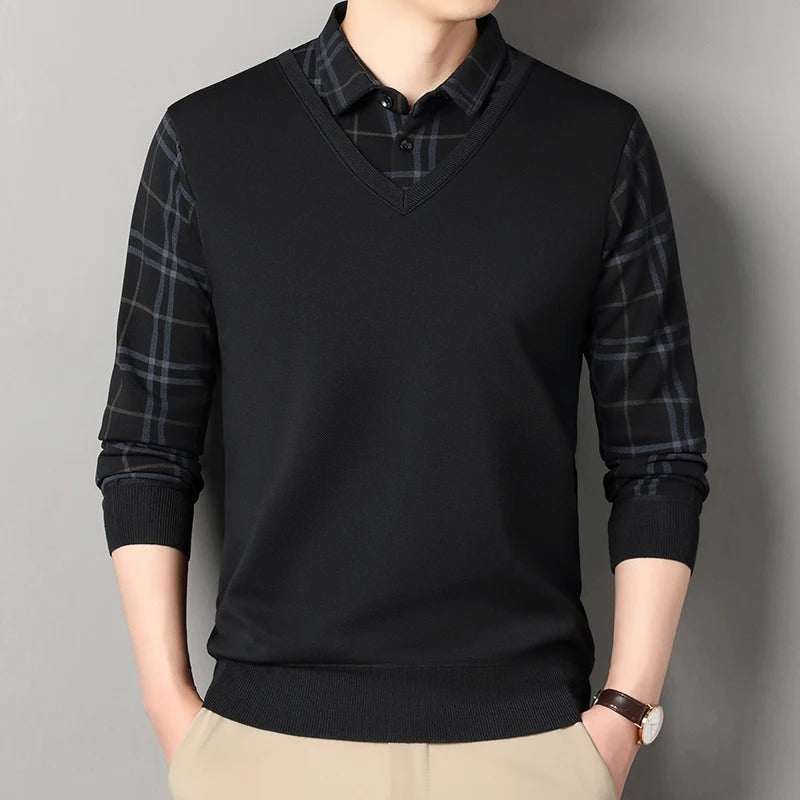 Men's Fleece Polo Collar Plaid Sweater