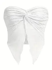 Women Vest Tops, Sleeveless Split Solid Color Crop Street Casual Party Wrap-Chest Vest
