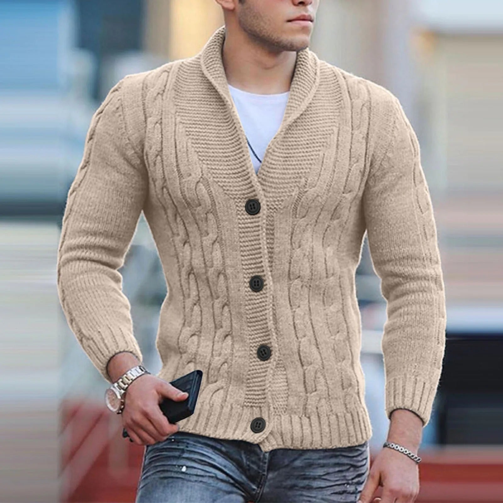 Men's England-Style Shawl Collar Knitted Sweater