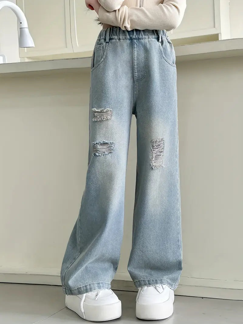 Trendy Y2K Ripped Straight-Leg Jeans