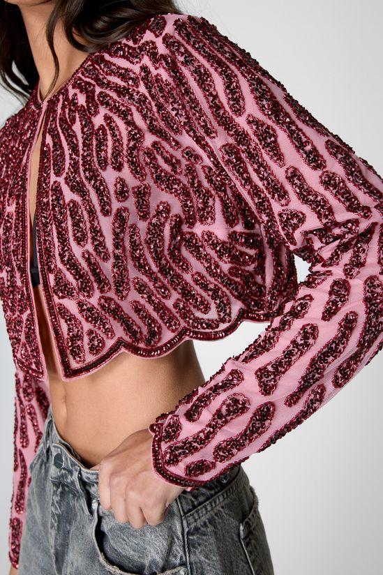Zebra Hand Embellished Two Tone Scallop Jacket