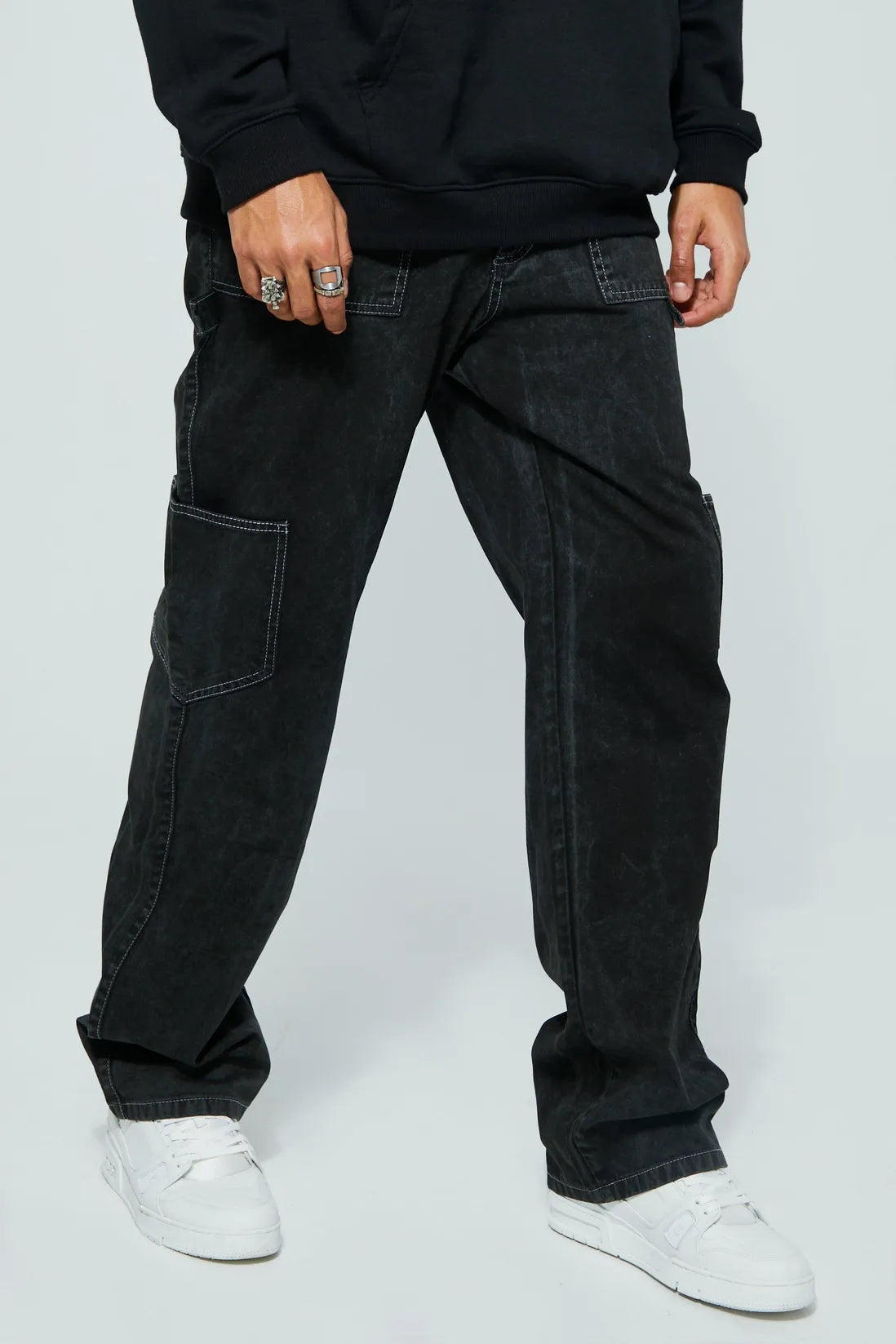 Tall Relaxed Fit Washed Carpenter Cargo Trouser