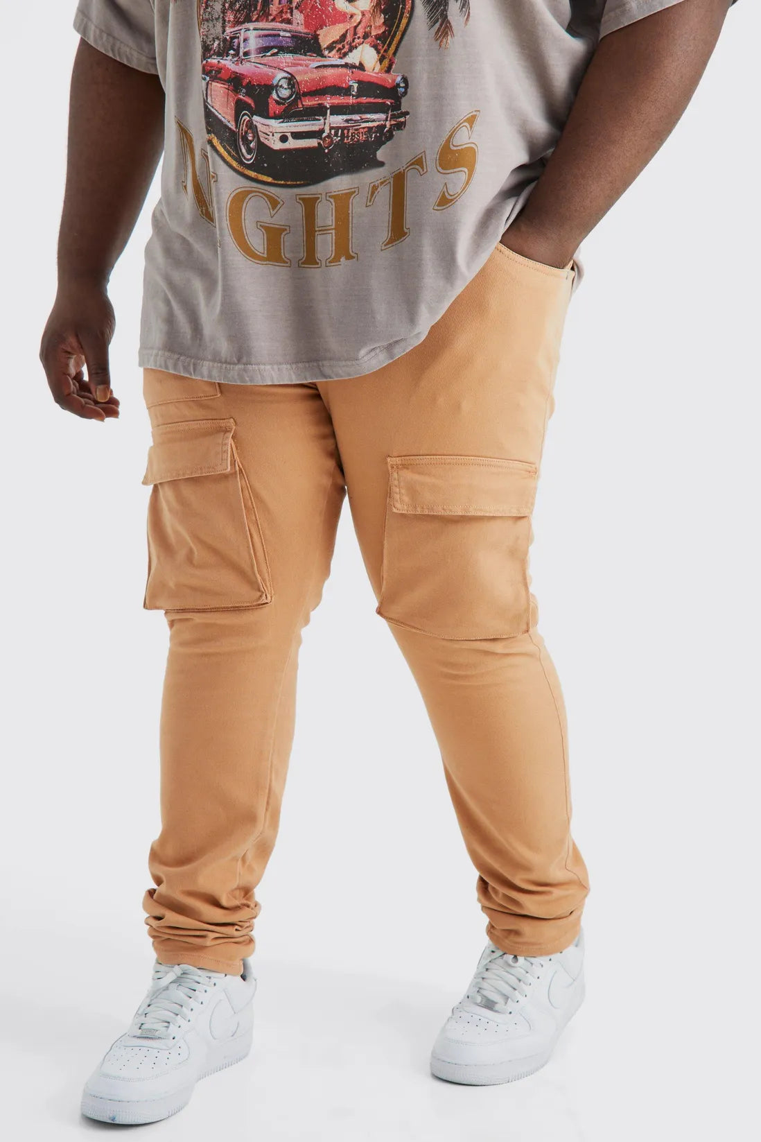 Plus Fixed Waist Skinny Stacked Zip Cargo Trouser