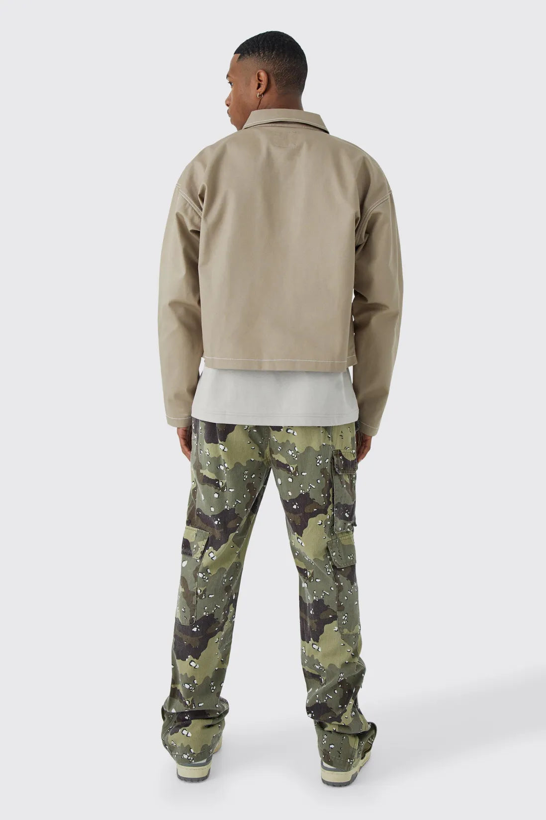 Long Sleeve Twill Contrast Stitch Boxy Jacket