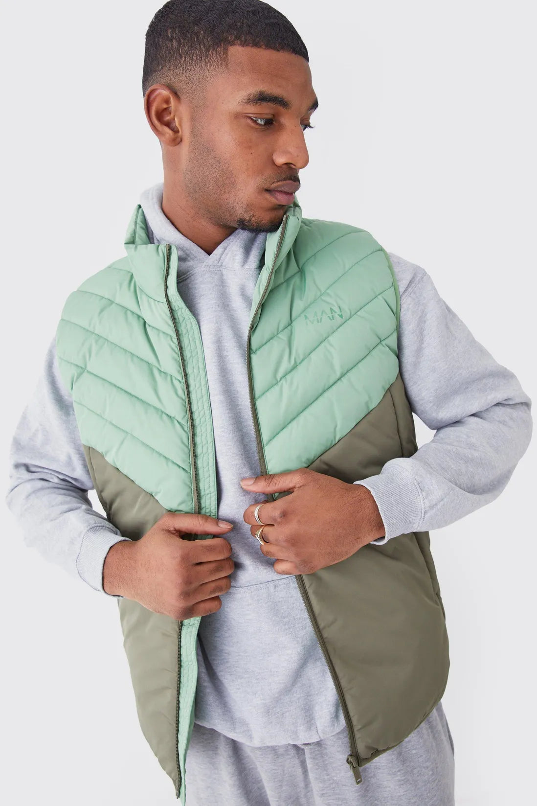 Tall Man Colour Block Quilted Funnel Neck Gilet