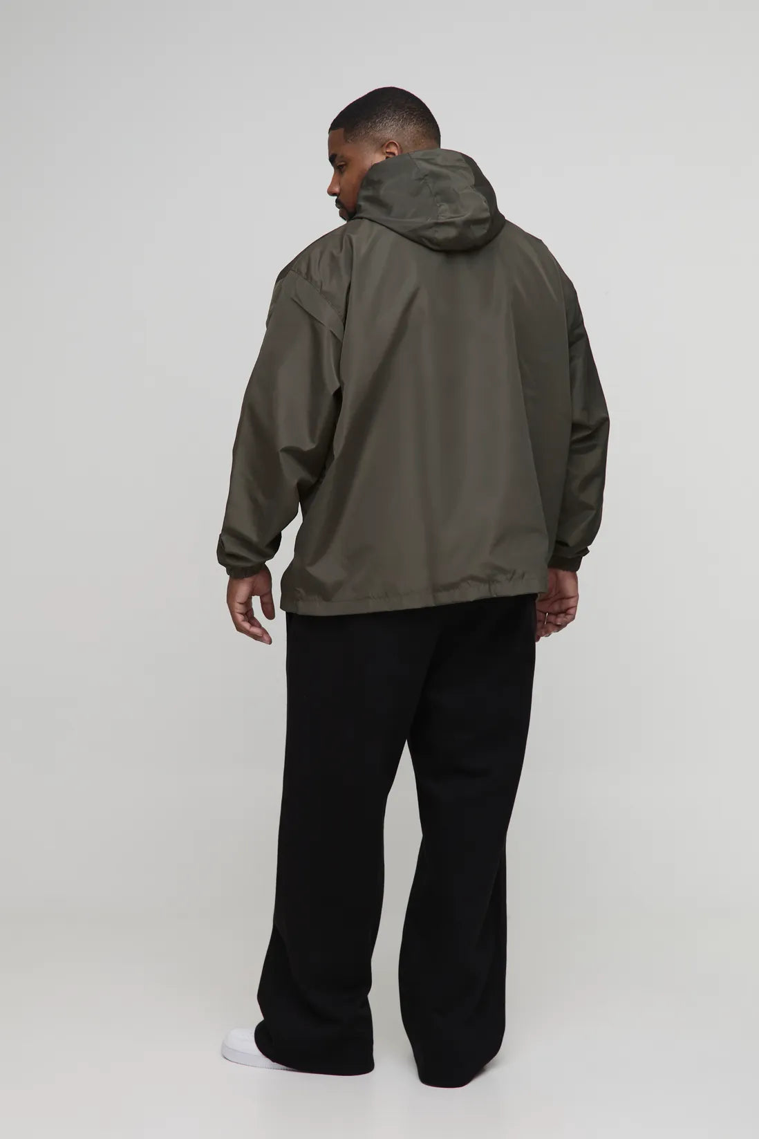 Plus Oversized Pocket Hooded Half Zip Windbreaker