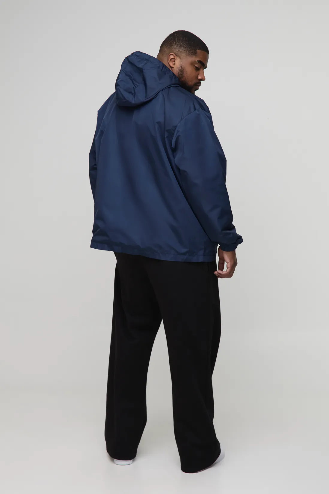 Plus Oversized Pocket Hooded Half Zip Windbreaker