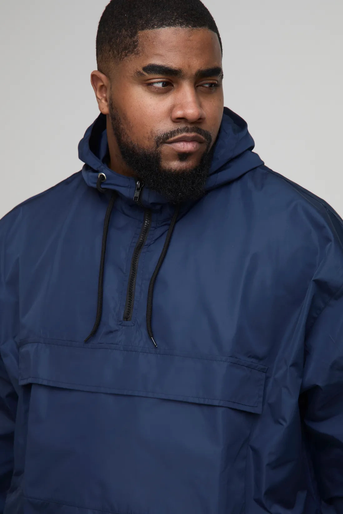 Plus Oversized Pocket Hooded Half Zip Windbreaker
