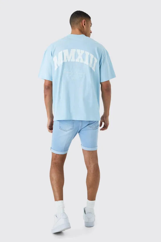 Skinny Stretch Distressed Denim Shorts In Light Blue