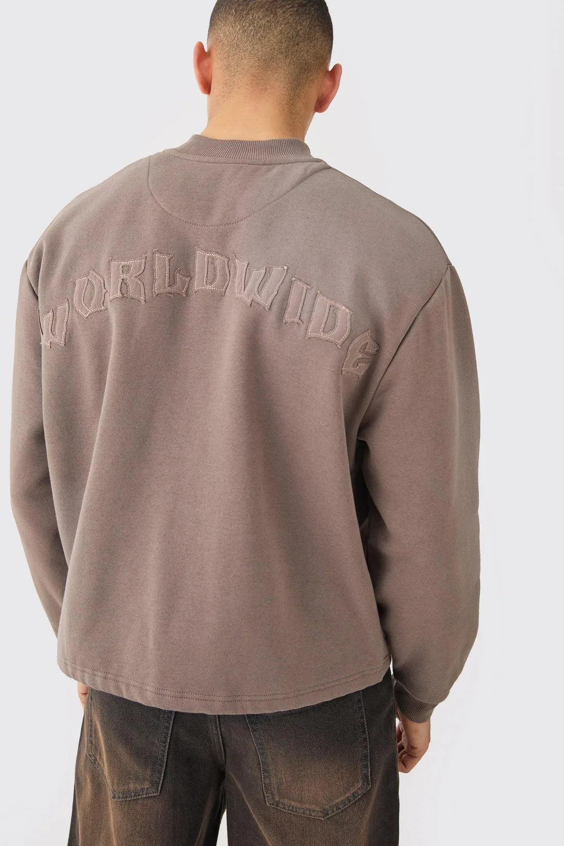 Oversized Boxy Washed Seam Applique Jersey Bomber Jacket