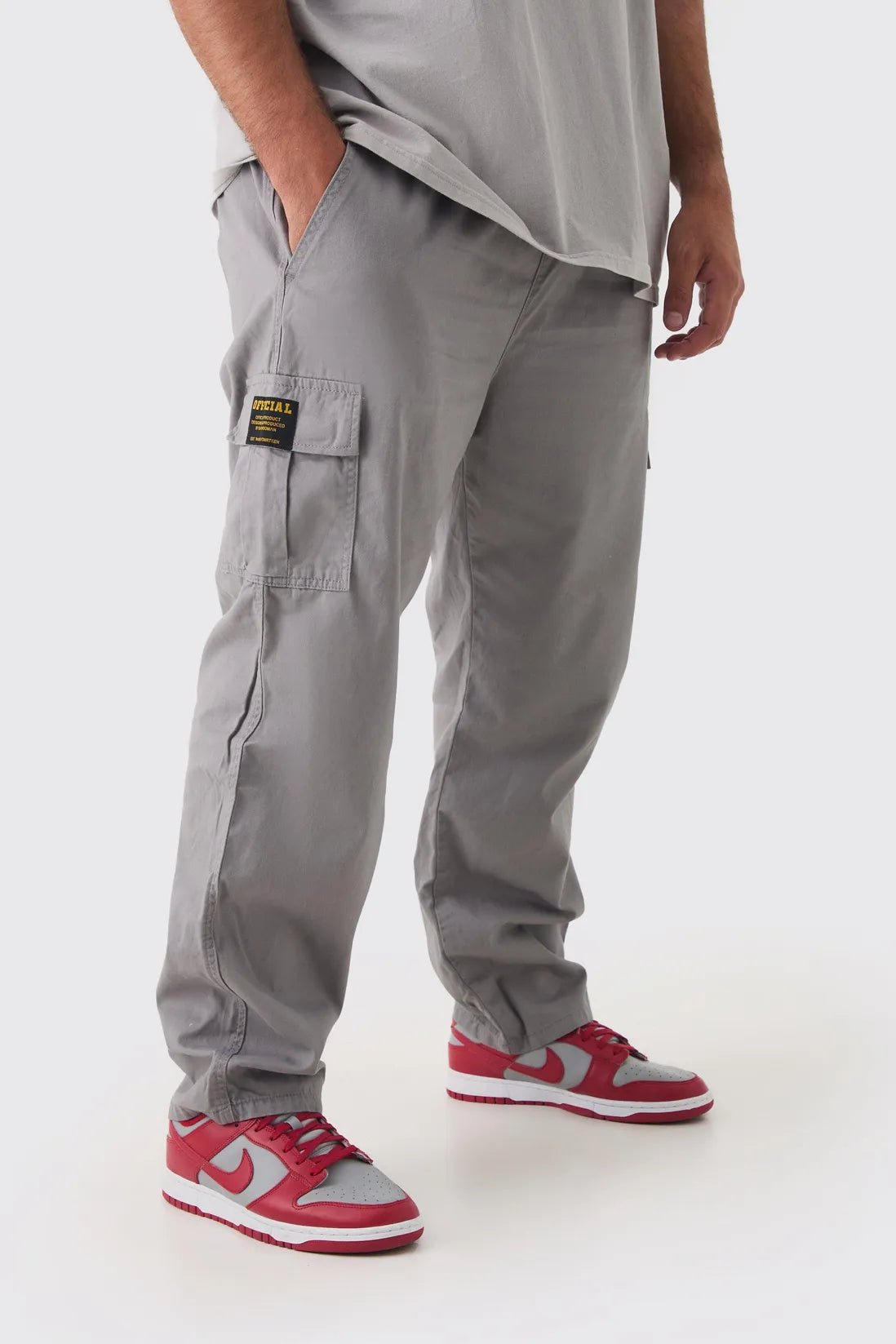 Plus Elastic Waist Straight Fit Cargo Trousers