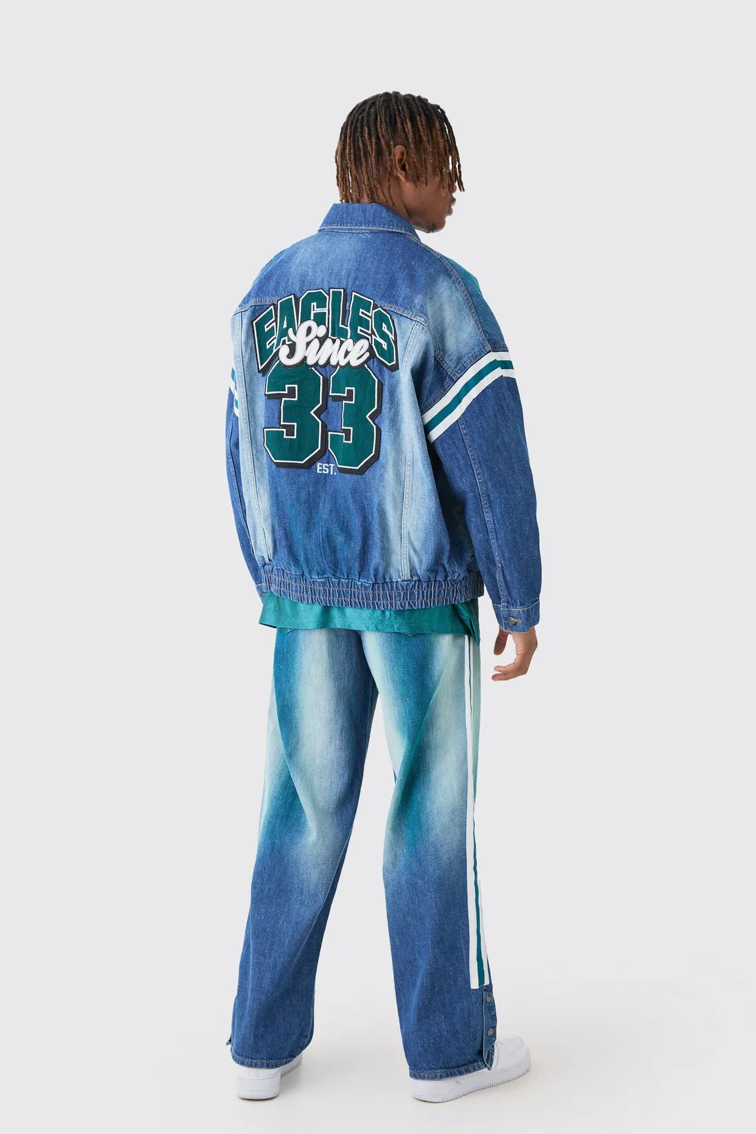 Nfl Eagles Baggy Rigid Popper Hem Tinted Jeans