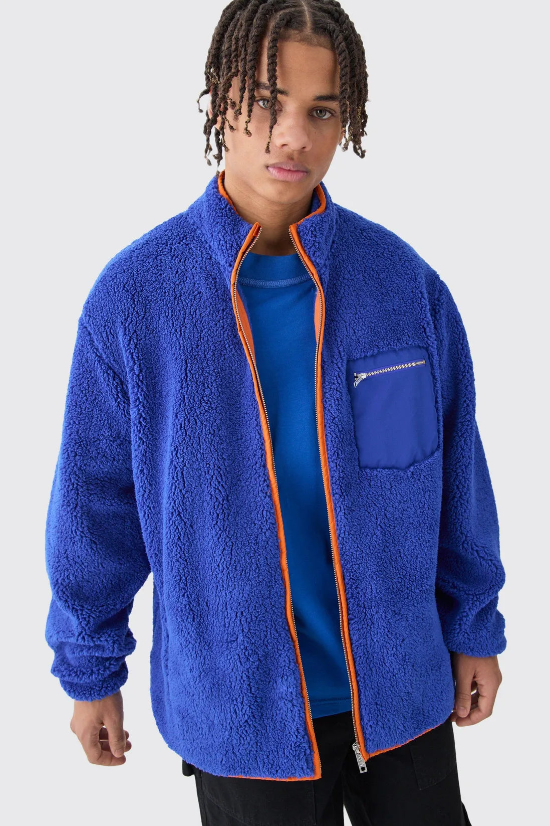 Oversized Contrast Borg Jacket