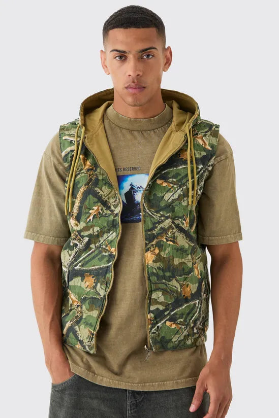 Reversible Camo Twill Gilet Jacket
