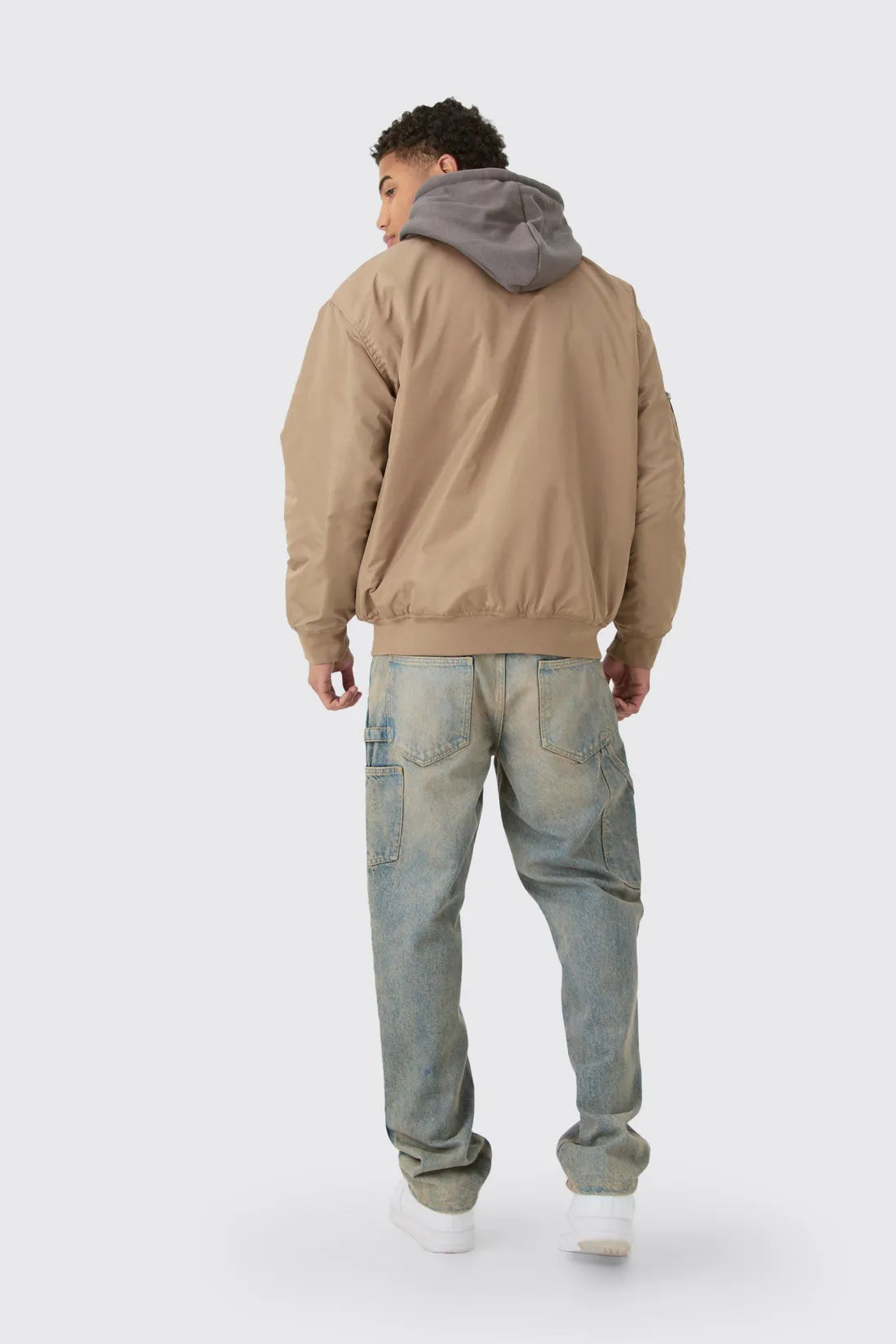 Oversized Hooded Ma1 Bomber Jacket In Stone