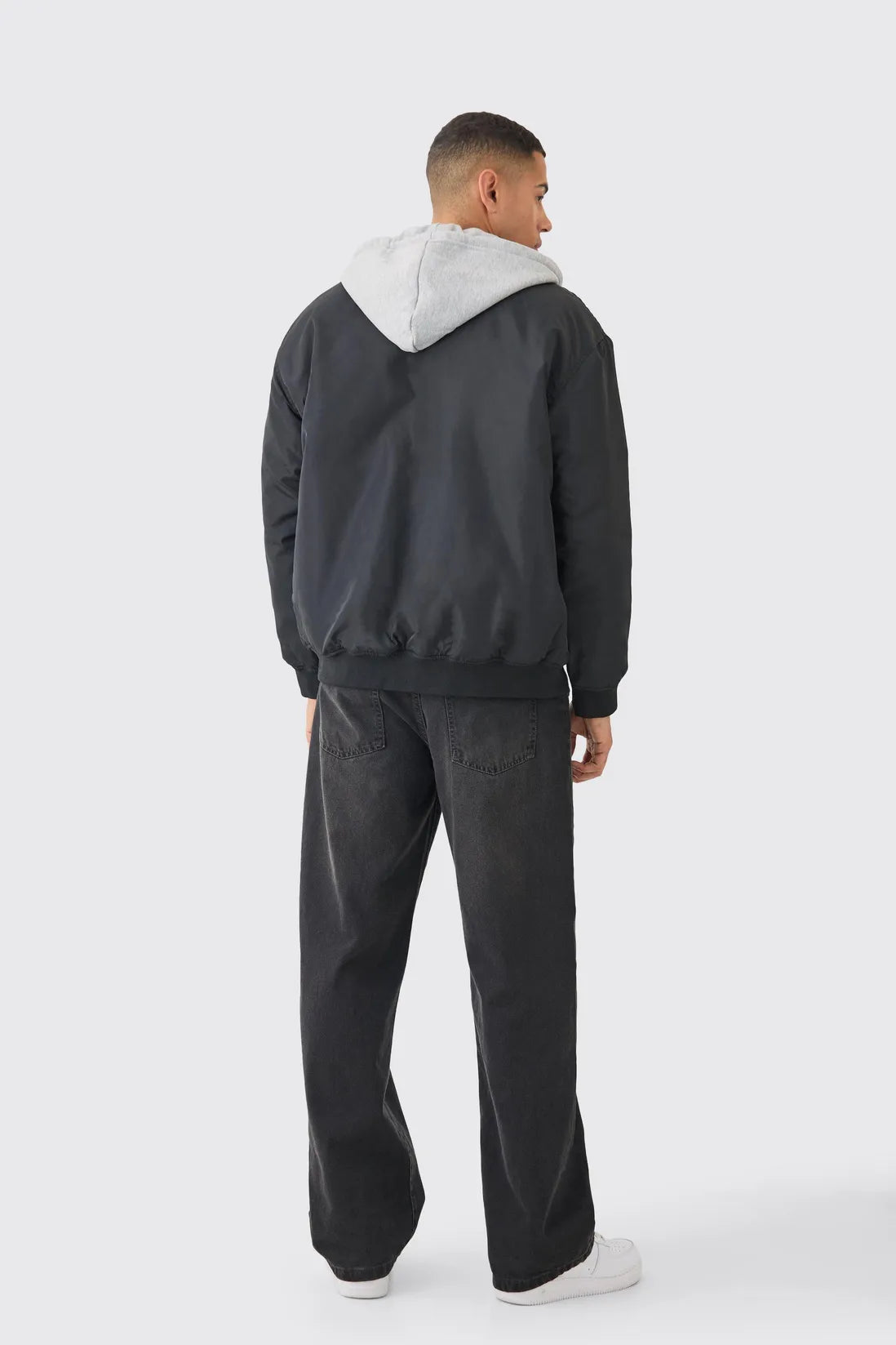 Oversized Hooded Ma1 Bomber Jacket In Black