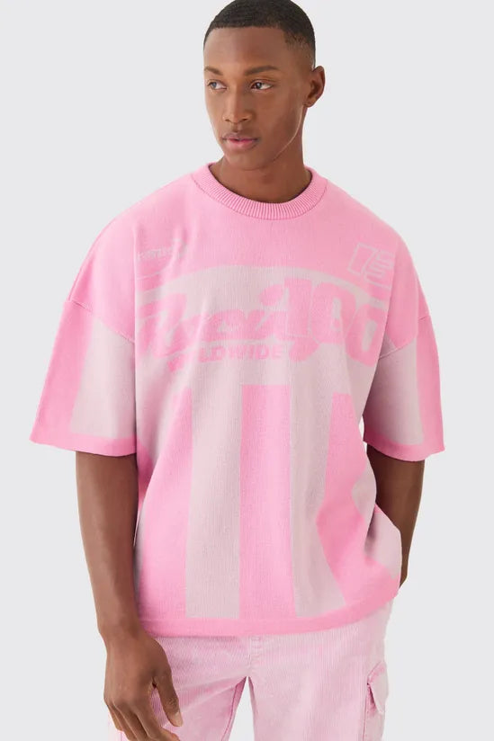 Oversized Moto Stripe Knitted T-shirt