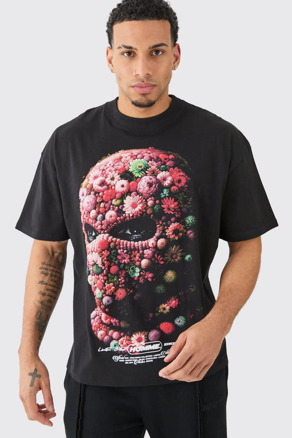 Oversized Floral Mask T-shirt