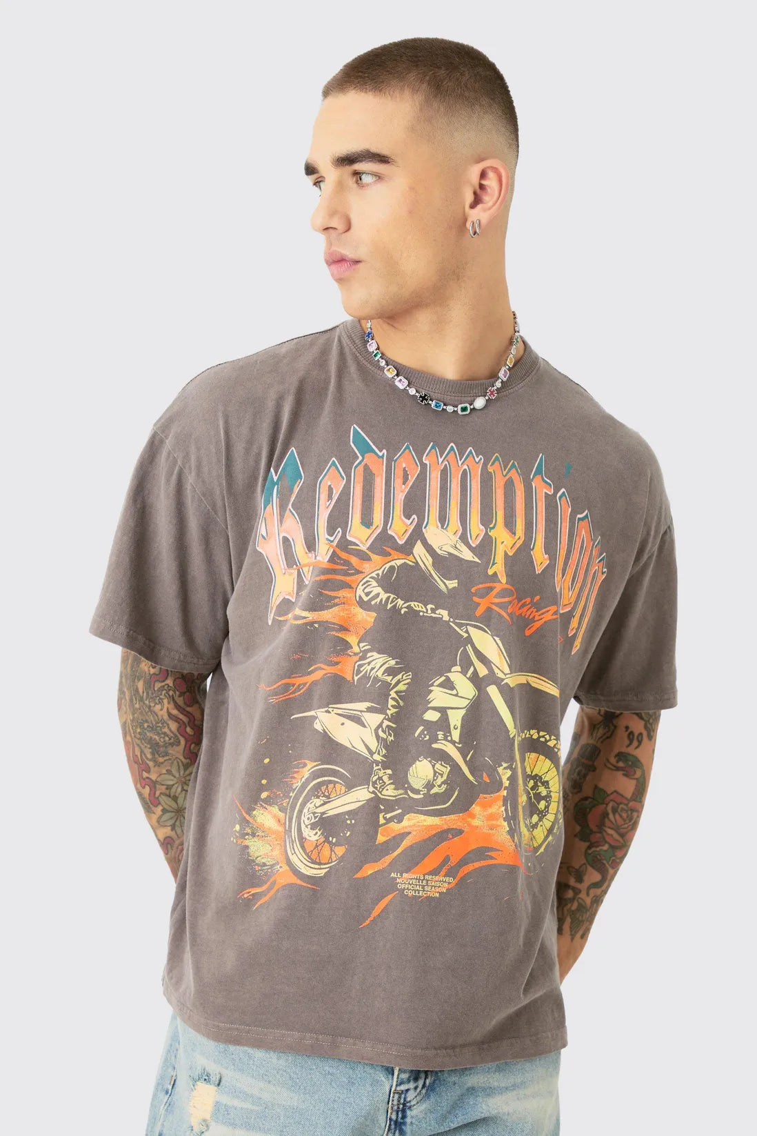 Oversized Boxy Redemption Moto Wash T-shirt