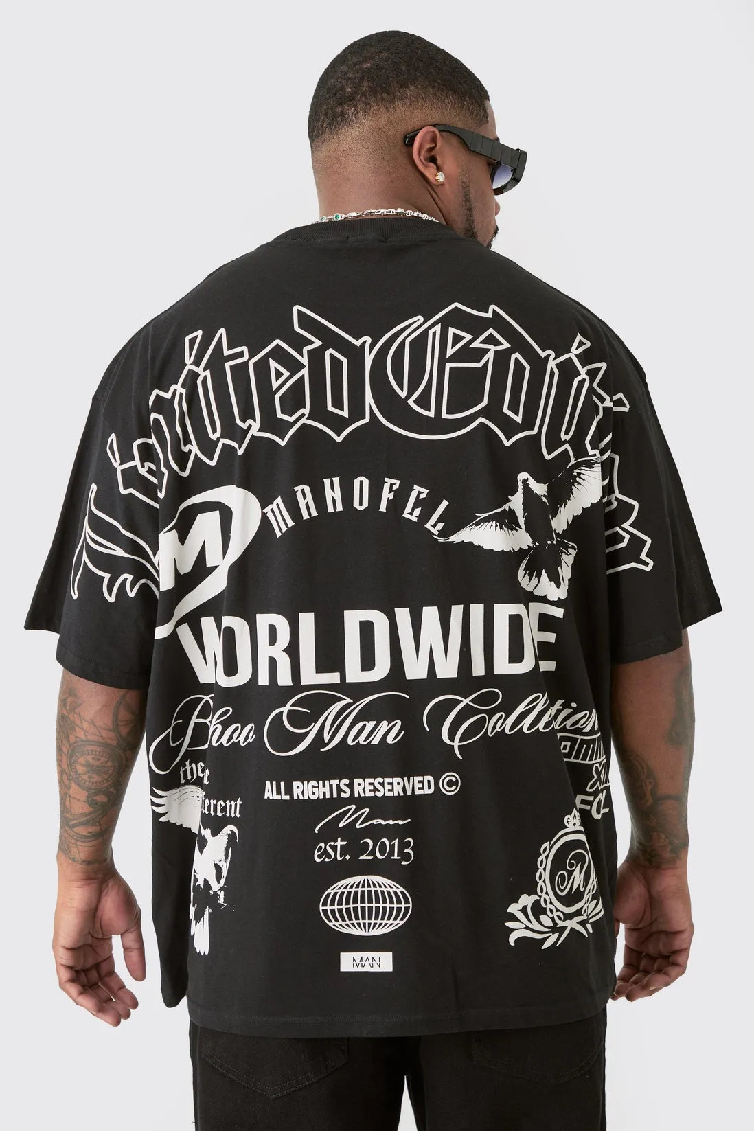 Plus Limited Edition Moto Over The Seam Graphic Back Print T-shirt In Black