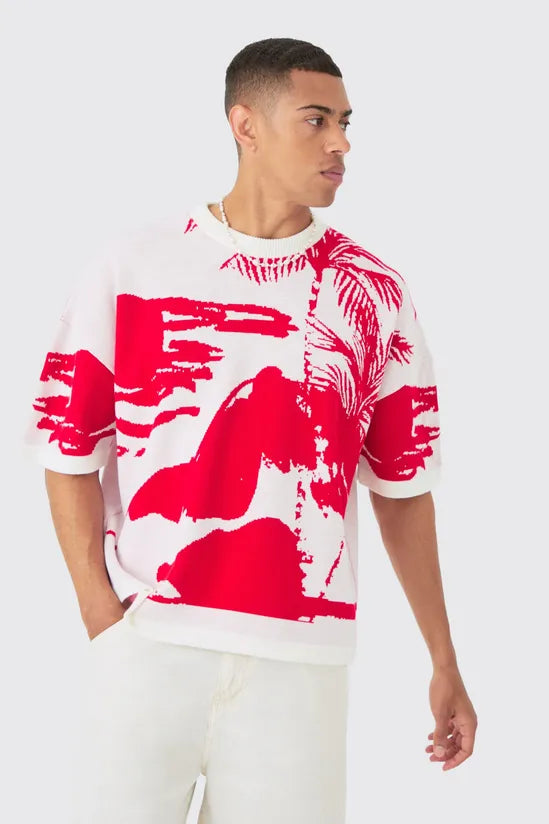 Oversized Line Scenic Knitted T-shirt