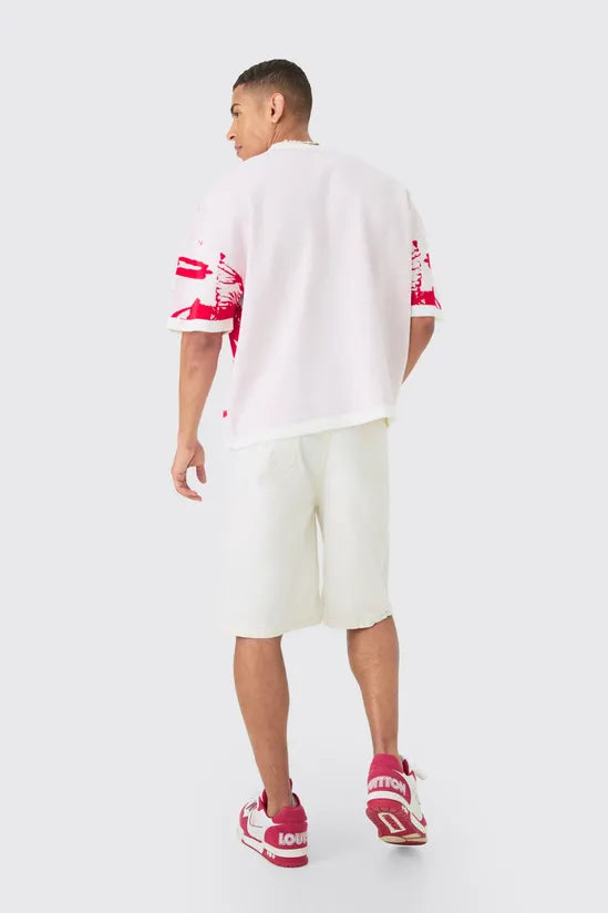 Oversized Line Scenic Knitted T-shirt