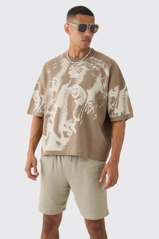 Oversized Renaissance Drawing Knitted T-shirt