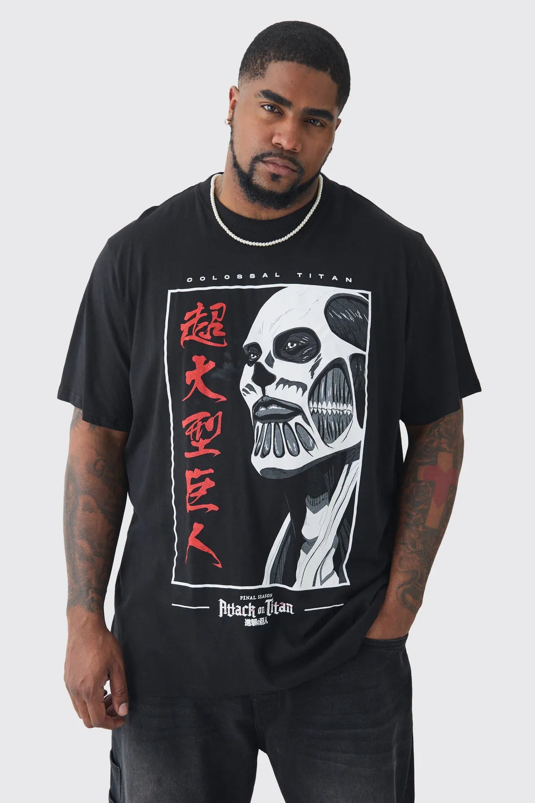 Plus Attack On Titan Anime Printed Licensed T-shirt In Black