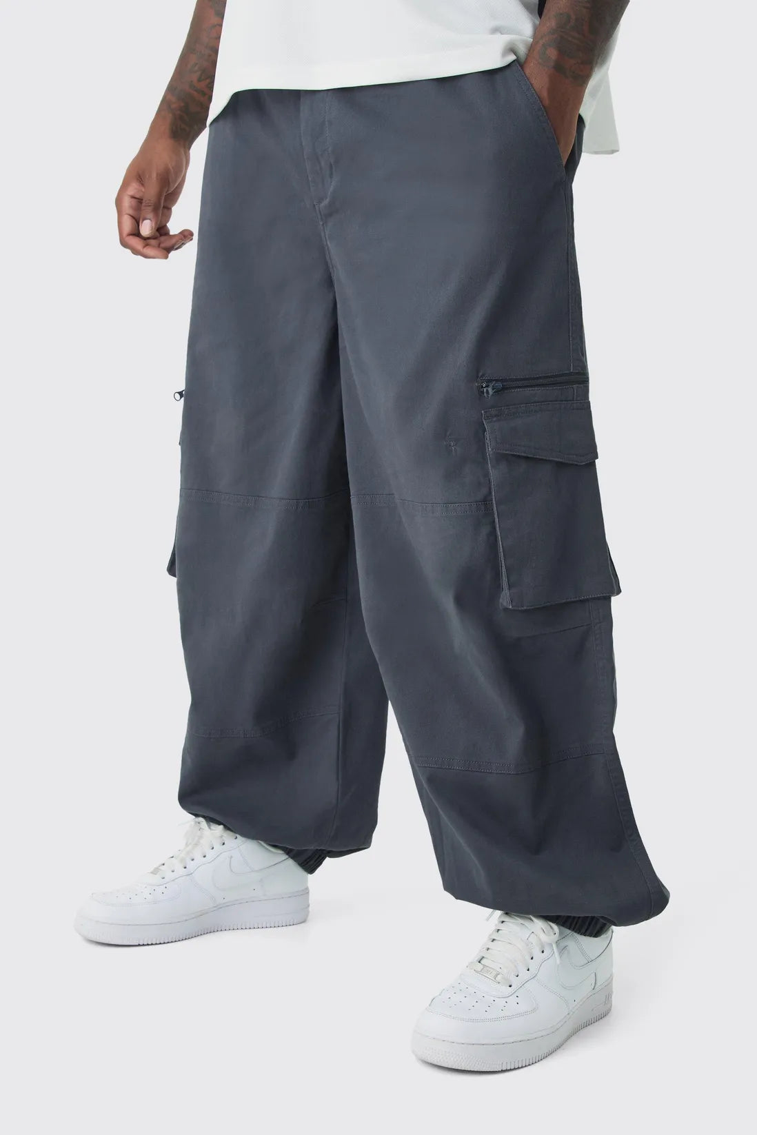 Plus Flat Drawcord Oversized Cargo Joggers