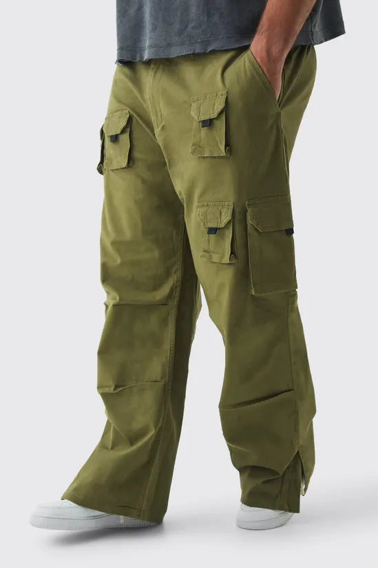 Plus Multi Split Hem Relaxed Fit Cargo Trousers