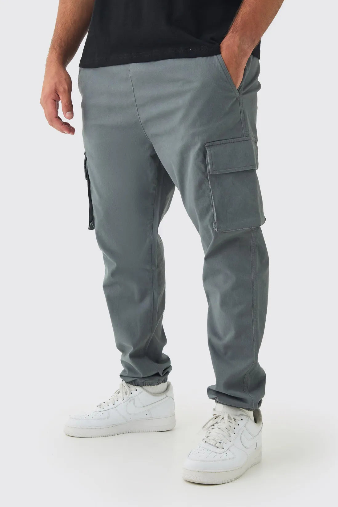 Plus Slim Fit Elasticated Waist Cuffed Cargo Trousers
