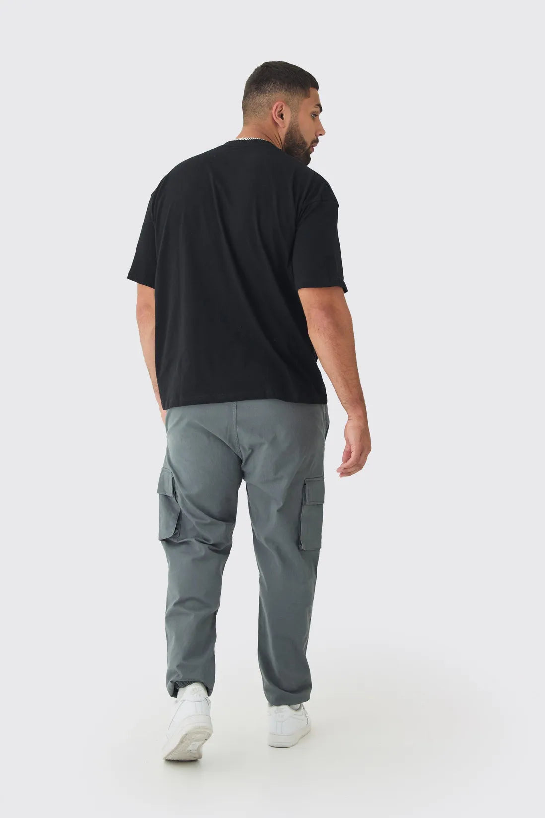 Plus Slim Fit Elasticated Waist Cuffed Cargo Trousers