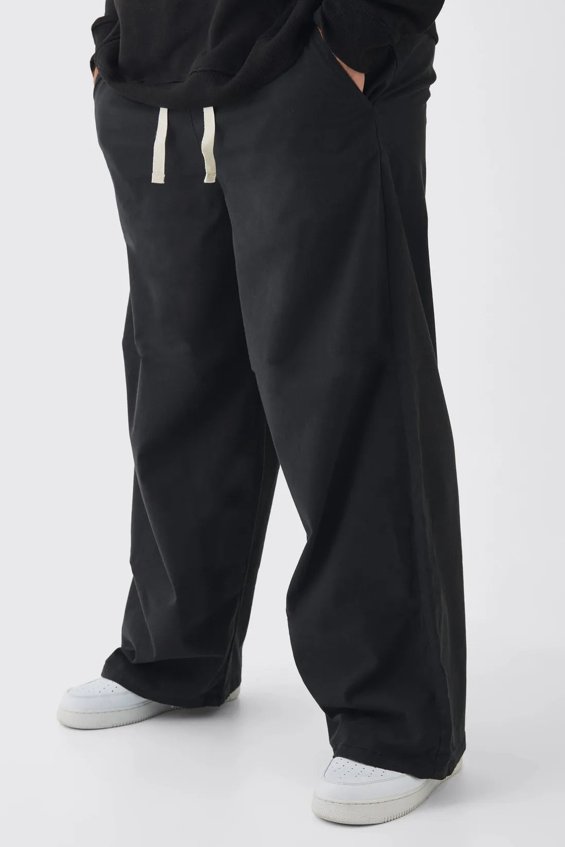 Plus Baggy Fit Elasticated Waist Contrast Drawcord Trousers