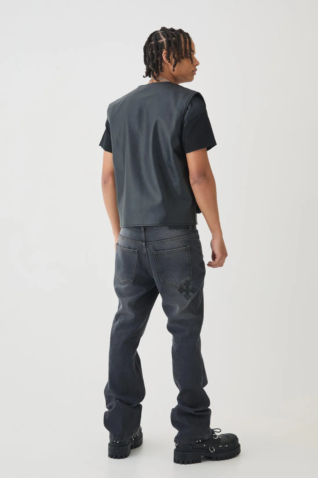 Slim Rigid Flare Cross Embroidered Jeans