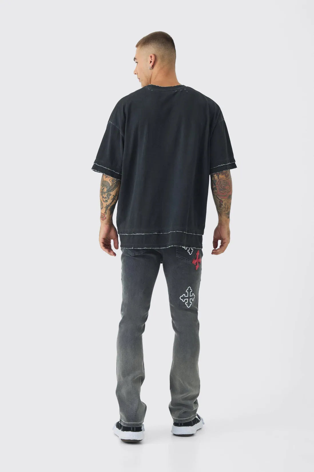 Skinny Stretch Flare Cross Applique Jeans
