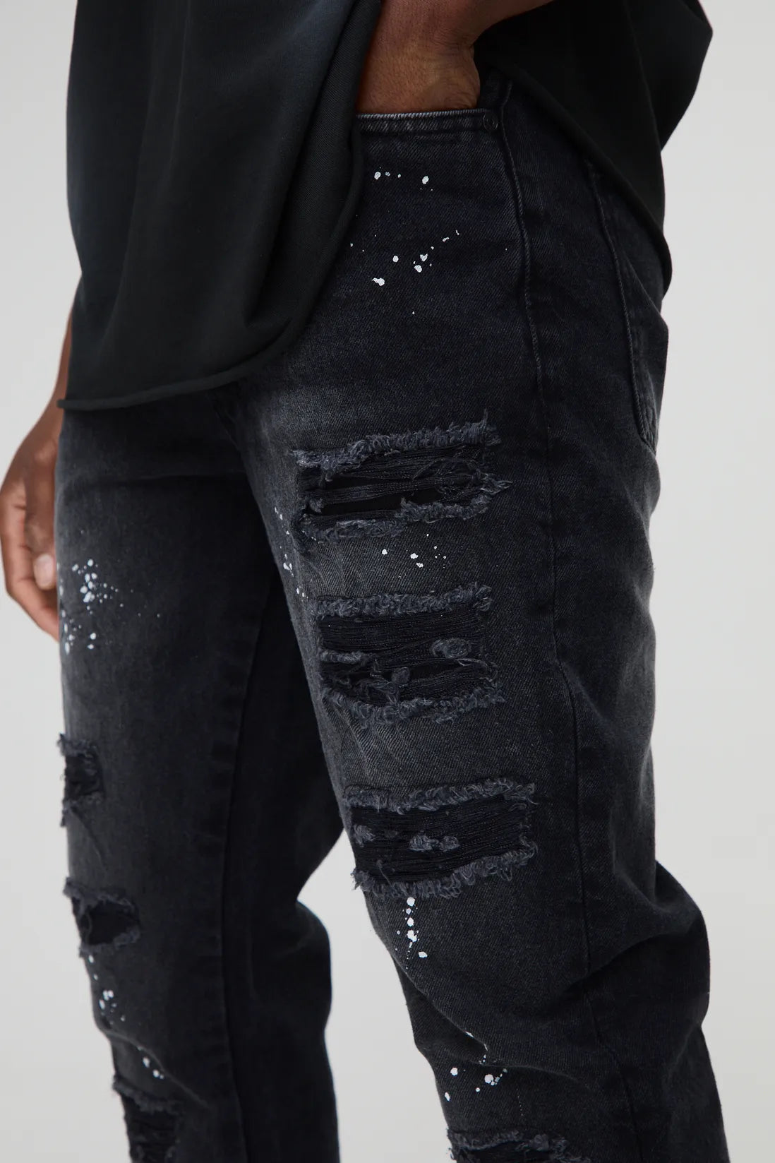 Slim Rigid Paint Splat Ripped Jeans